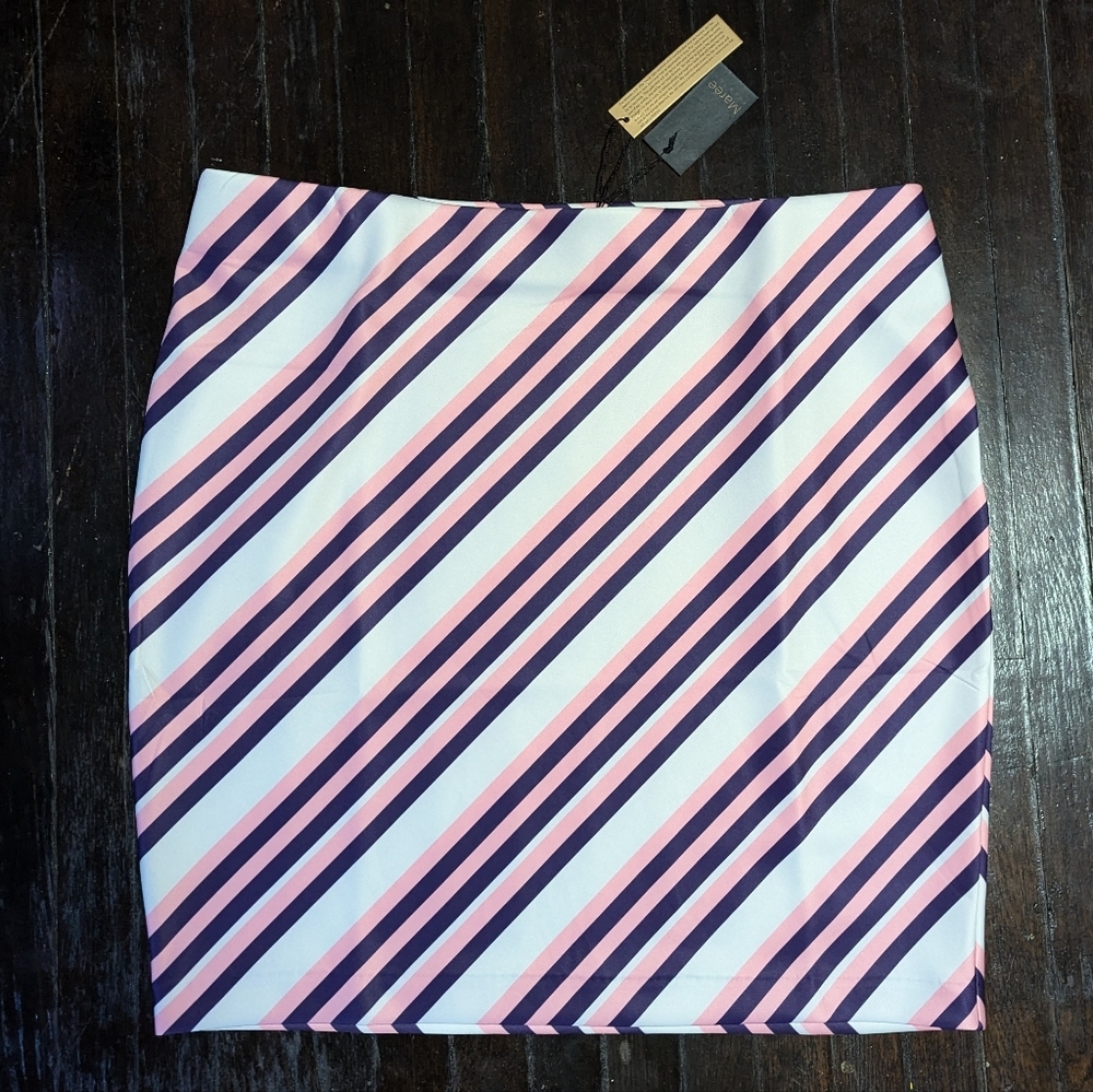 Marée Pour Toi White Pink Purple Diagonal Striped Pencil Skirt